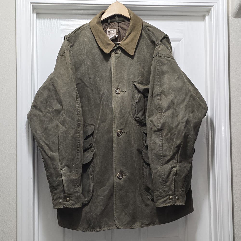 VTG Filson Tin Cloth Field Jacket Style 466 USA Oil Finish Hunting Men's XL‎